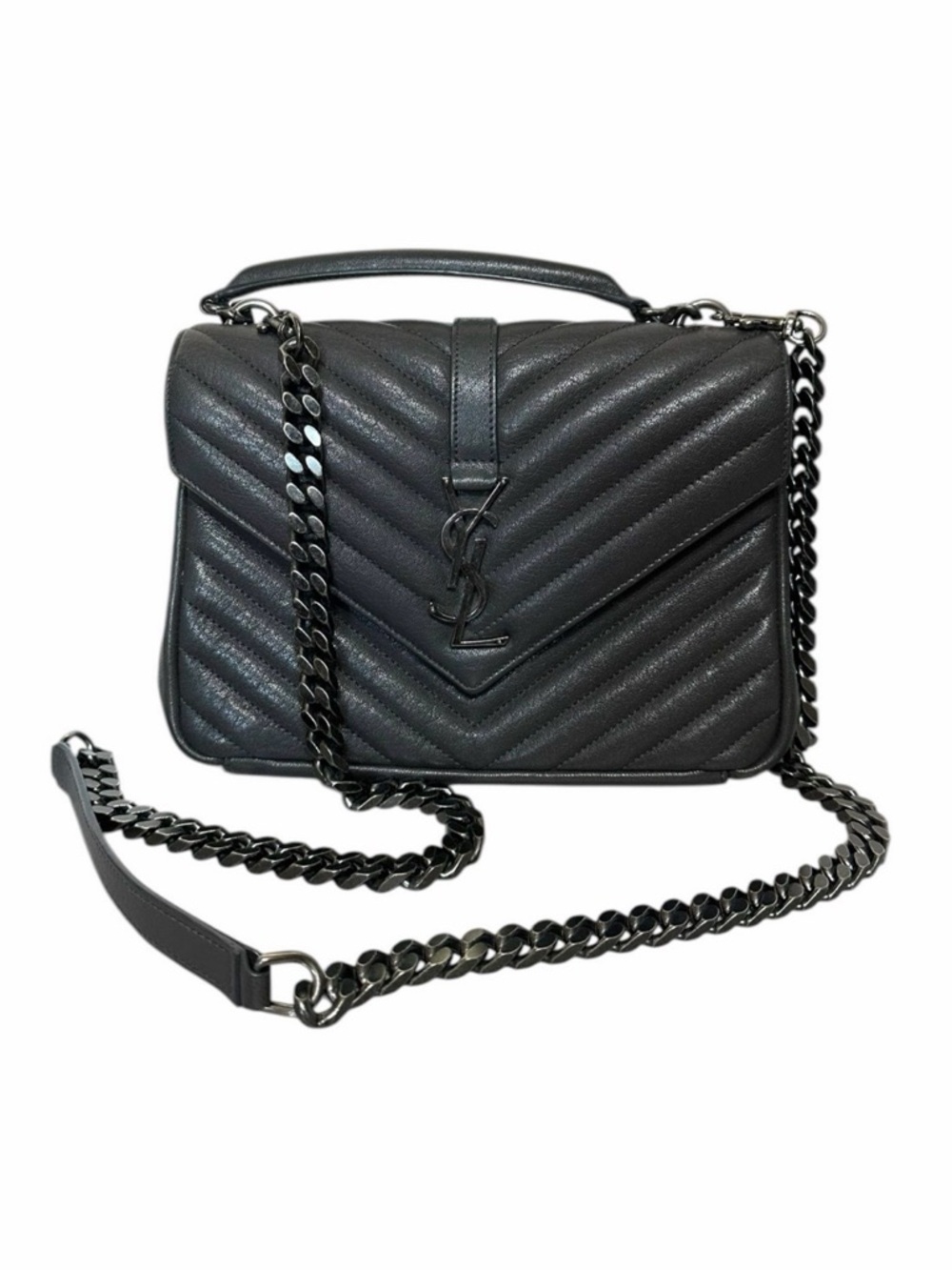 YSL Gray Chevron Medium College Bag